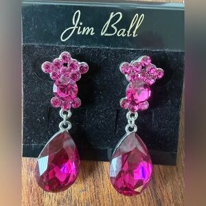 Jim Ball Fuchsia Crystal Drop Earrings Dangling Prom Dance